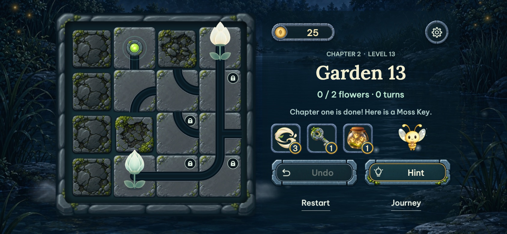 The game on a wide screen: the board on the left and the controls in a column beside it